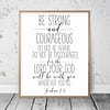 Christian Nursery Sign Be Strong And Courageous, Joshua 1:9, Bible Verse Prints
