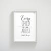 Every Child Is An Artist, Picasso Quote, Kids Room Wall Art, Print Children Quotes