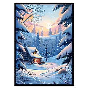 Winter with Woodland Animals Wall Art Decor Poster Print