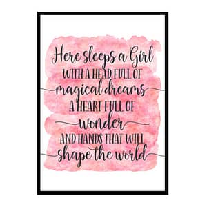"Here Sleeps a Girl With a Head Full of Magical Dreams" Girls Quote Poster Print