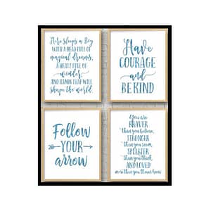 "Set of 4, Here Sleeps A Boy,Have Courage And Be Kind" Childrens Nursery Room Poster Print
