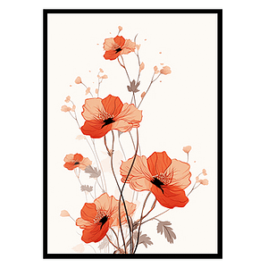 Serene Blossoms Floral Line Art Prints, Flower Wall Art Print Poster