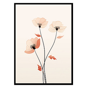 Poppy Flower Line Art , Flower Wall Art Decor Print