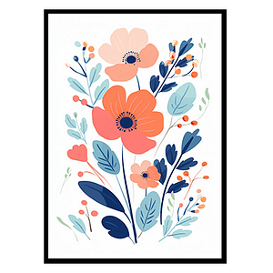 Graceful Poppy Blossoms Line Art Prints, Flower Wall Art Decor Print