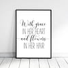 With Grace In Her Heart and Flowers in Her Hair, Girls Room Decor, Girl Quotes