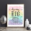 Dream Big Little One, Dream Big Sign, Nursery Watercolor Wall Art,Room Decor