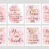 Set of 8 Nursery Printable Bible Verse Wall Art, Pink Gold Nursery Decor Girl, Girls Room