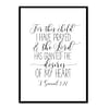 "For This Child I Have Prayed, 1 SAMUEL 1:27" Bible Verse Poster Print