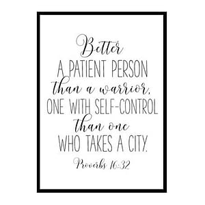 "Better a patient man than a warrior, Proverbs 16:32" Bible Verse Poster Print