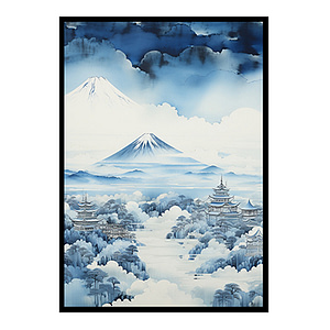 Mount Fuji  City View Digital Art Tokyo skyline  Now for Contemporary Home Decor Art Print Poster
